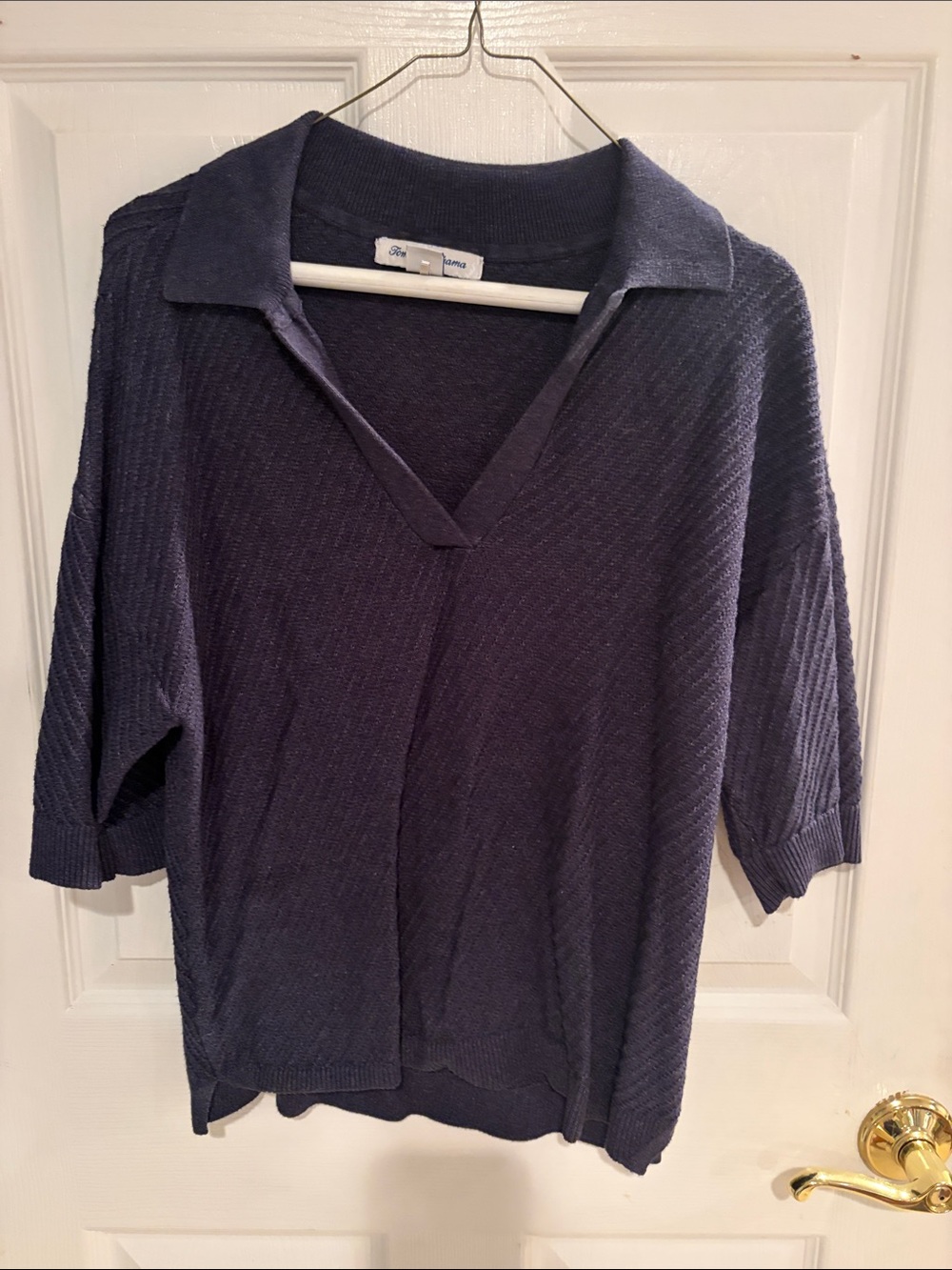Tommy Bahama Navy Open V-Collar Knit Top